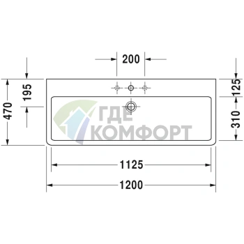 Раковина Duravit Vero для мебели с перел с 3 отв под смеситель 1200x470мм Цвет Черный - фото 2