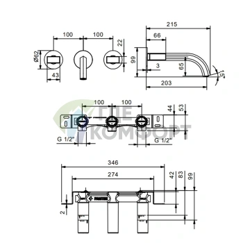 Настенный смеситель Fantini Venezia в золоте: элегантность без ручек (29 01 N013SB) - фото 2