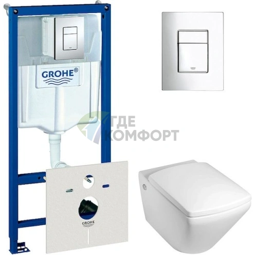 Подвесной унитаз Jacob Delafon Escale E1306 с системой инсталляции Grohe Rapid SL 4 в 1 - фото 1