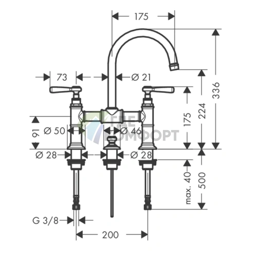 Смеситель для раковины AX Montreux с донным клапаном, шлифованный никель (16511820) - фото 2