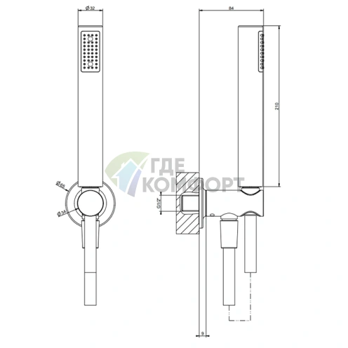 GESSI INCISO: Душевой комплект с выводом, держателем, шлангом 1,5 м и леейкой в цвете Gold Brushed (58123#087) - фото 2