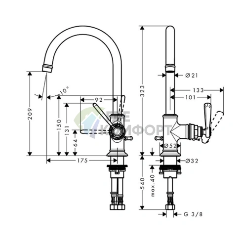 Смеситель для раковины AX Montreux с изливом 175 мм и сливным гарнитуром в полированном золоте (16517990) - фото 2