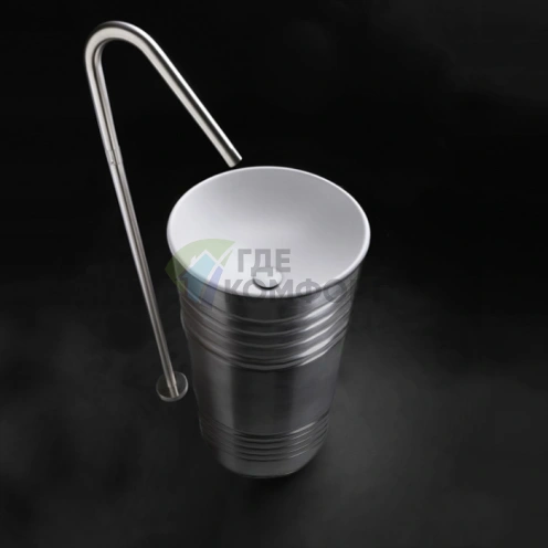 Раковина свободностоящая Kerasan Artwork BARREL 45×90 см, без отверстия под смеситель, цвет белый-серебро (474386) - фото 1