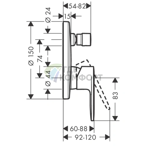 Встраиваемый смеситель для ванны Hansgrohe Vernis Blend с переключателем и защитой EN 1717, хром (71467000) - фото 2