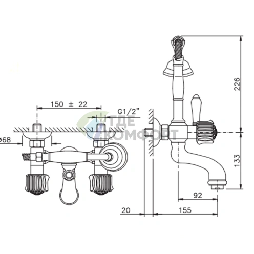 Смеситель для ванны с душем Nicolazzi Onice в хромированном исполнении (2101CR09O) - фото 2