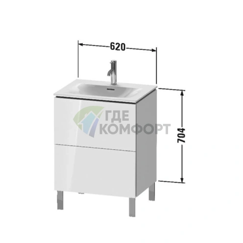 Тумба напольная под раковину Duravit L-Cube 234463, White High Gloss, 2 ящика, 704x620x481 мм (LC659502222) - фото 2