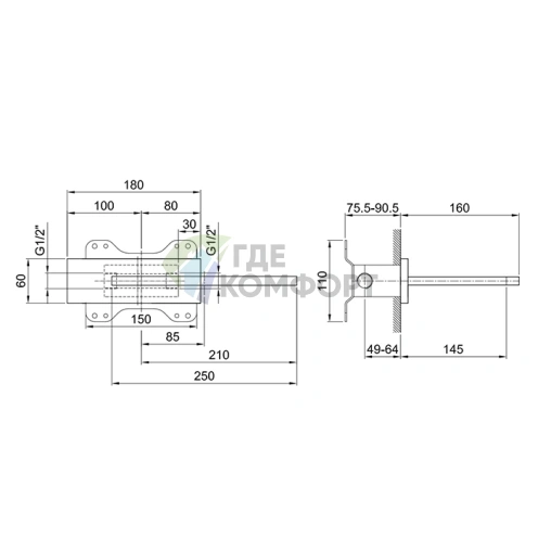 Встраиваемый излив для ванны Fantini Venezia/Milano (правая версия, хром) (31 02 5041B) - фото 2