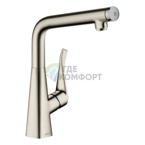 Кухонный смеситель Hansgrohe Metris Select M71: однорычажный, Eco, цвет под сталь (14785800) - фото 1