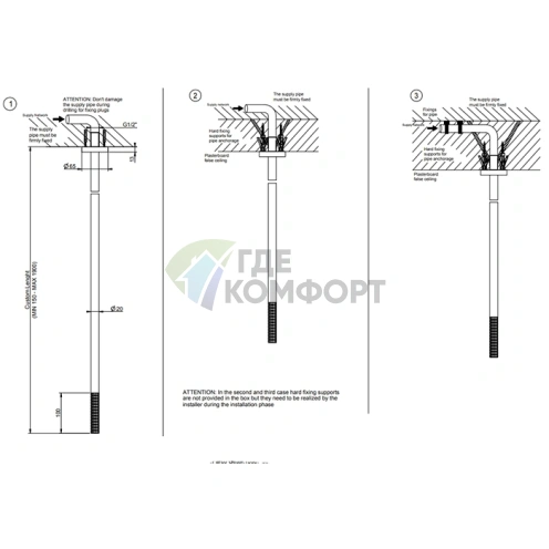 Потолочный смеситель GESSI 316 с выносным управлением, длина 365-1900 мм, цвет Brushed Black Metal PVD (54296#707) - фото 2