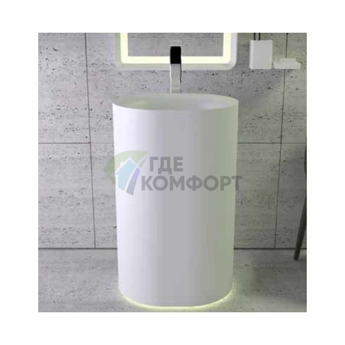 Раковина KNIEF Moon свободностоящая 55x45x90 см с белым выпуском и матовым белым сифоном - фото 1