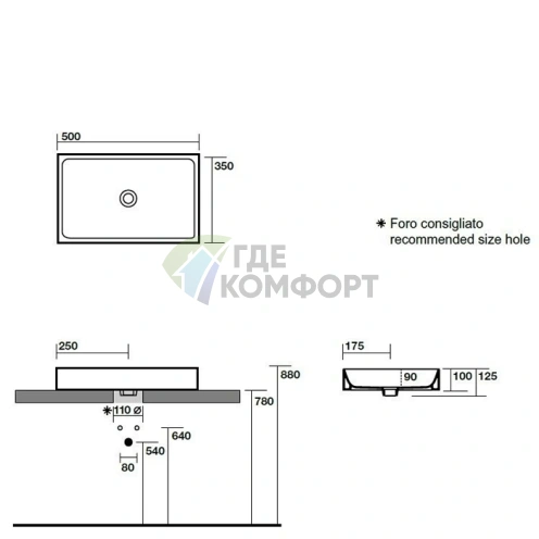 Раковина KERASAN Lavabi 50x35 накладная без отверстия под смесительитель цвет белый - фото 2