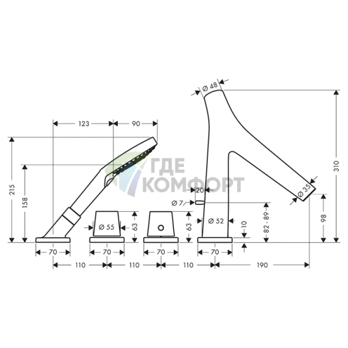 Смеситель для ванны AX Starck Org накладной на плитку цвет полированное красное золото (12426300) - фото 2