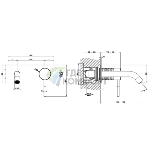 Встраиваемый смеситель GESSI для раковины, нерж. сталь 316, цвет Brushed Black Metal PVD (54188#707) - фото 2