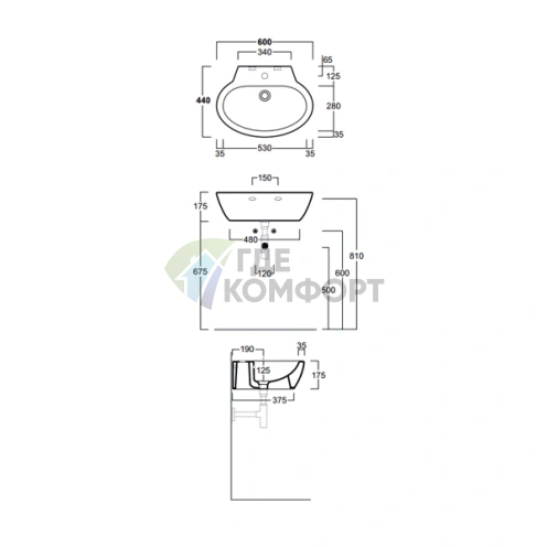 Подвесная раковина Simas Lft Spazio 60 см без отверстия под смеситель, белая - фото 2