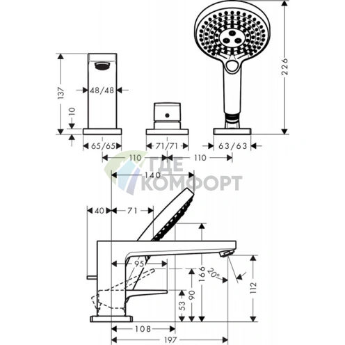 Смеситель Hansgrohe Metropol для борта ванны с ручным душем, хром (74551000) - фото 2