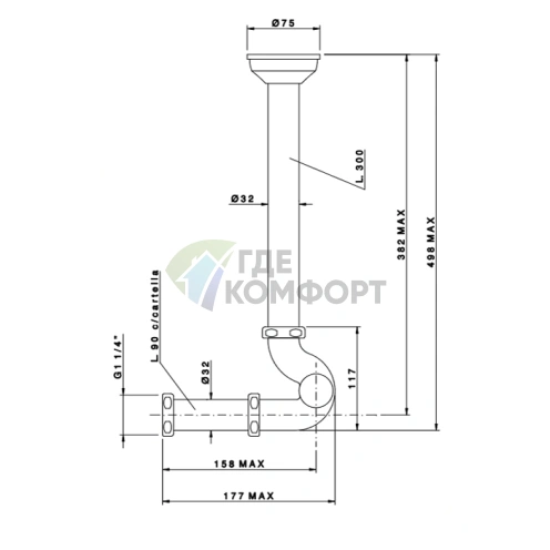 Сифон для биде Nicolazzi Complementi S 1 1/4 без донного клапана в тёмной бронзе (5569DB) - фото 2