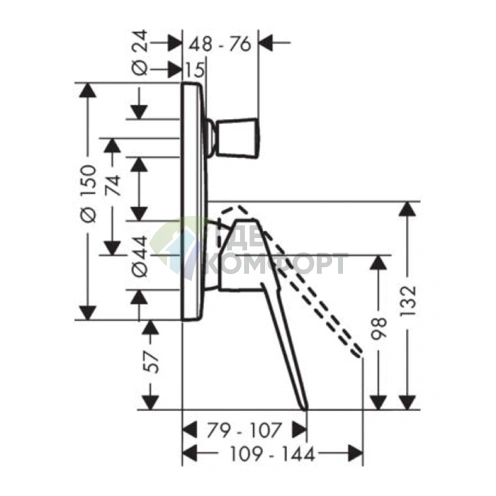Встраиваемый смеситель для ванны Hansgrohe Novus Loop с переключателем, хром (71345000) - фото 2