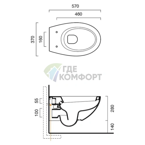 Подвесной унитаз Catalano Velis 57 с компактным дизайном - фото 3