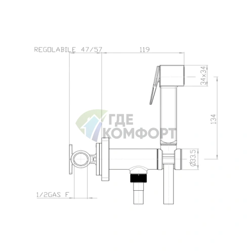 Гигиенический душ BOSSINI CUBE с прогрессивным смесителем — металлическая лейка, шланг Cromolux, хром (E38003B.030) - фото 2
