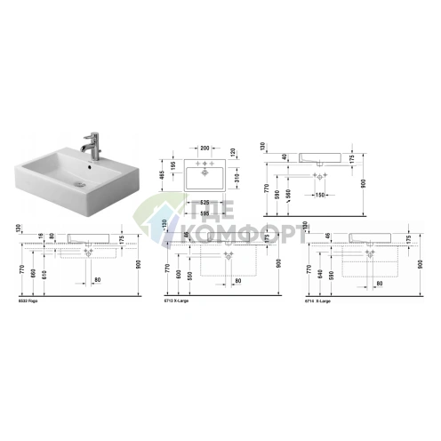 Раковина для ванной комнаты Duravit Vero 595x465 белая, шлифованная, без перелива, с 3 отверстиями под смеситель (452600044) - фото 2