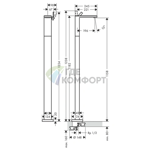 Напольный смеситель для раковины AX MyEdition в цвете шлифованная медь (47042950) - фото 2