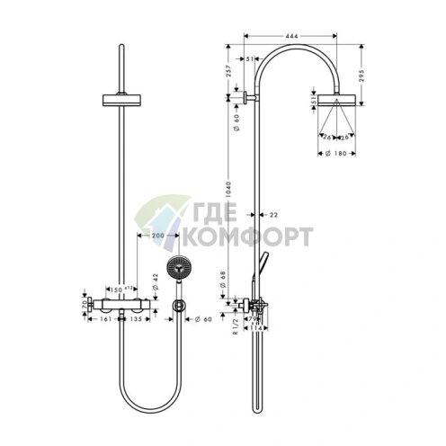 Душевая стойка AX Citterio с термостатом и верхним душем в шлифованном золоте (39670250) - фото 2