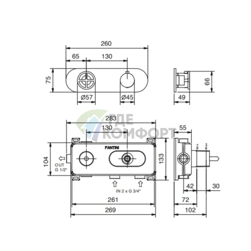 Термостатический смеситель для душа Fantini Fontane Bianche Matt Gun Metal PVD (47 P5 P331B) - фото 2