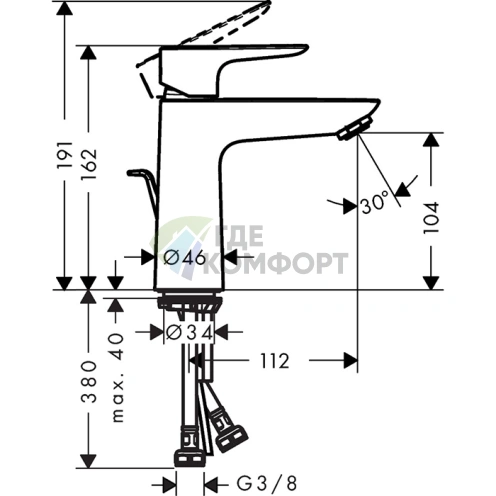Смеситель для раковины Hansgrohe Talis E 110, белый матовый, с донным клапаном (71710700) - фото 2