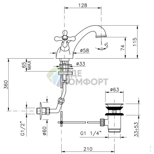 Смеситель для раковины Nicolazzi Nuova Brenta на 1 отверстие с донным клапаном, золотистая латунь (2532GB) - фото 2