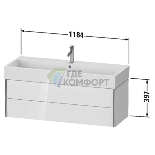 Тумба подвесная Duravit XViu для раковины 235012, 2 ящика, цвет walnut dark/черный матовый (XV43380B221) - фото 2