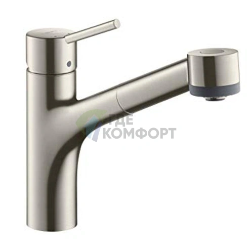 Кухонный смеситель Hansgrohe Talis M52 с выдвижным душем и поворотным изливом, цвет под сталь (73860800) - фото 1