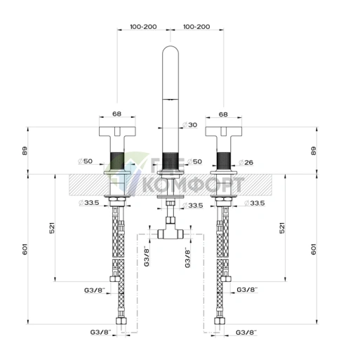 GESSI INCISO Смеситель для раковины с высоким изливом, 3 отверстия, цвет Nero XL (58114#299) - фото 2