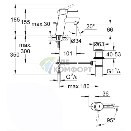 Смеситель для раковины Grohe Concetto 2338010E с хромированным покрытием - фото 7