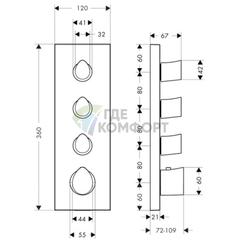 Термостат для душа AX Starck Organic встраиваемый, 3 выхода, хром (12717000) - фото 2
