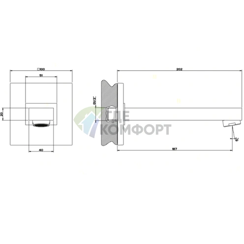 Настенный излив для ванны Gessi Rettangolo с хромированным покрытием (управление приобретается отдельно) (20120#031) - фото 2