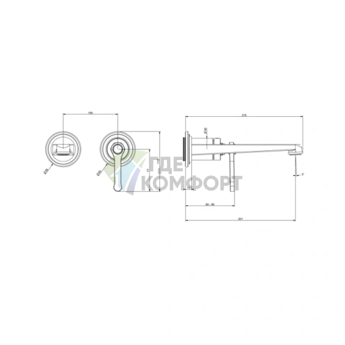 Смеситель для раковины GESSI VENTI20 настенный, латунь Brass PVD (65089#710) - фото 2
