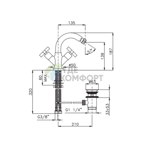 Смеситель для биде Nicolazzi M.Croce с двумя ручками, хром (2237CR27) - фото 2