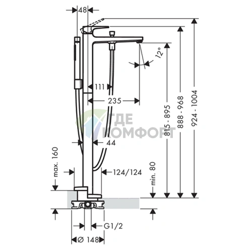 Напольный смеситель для ванны Hansgrohe Metropol с ручным душем, золото (32532990) - фото 2