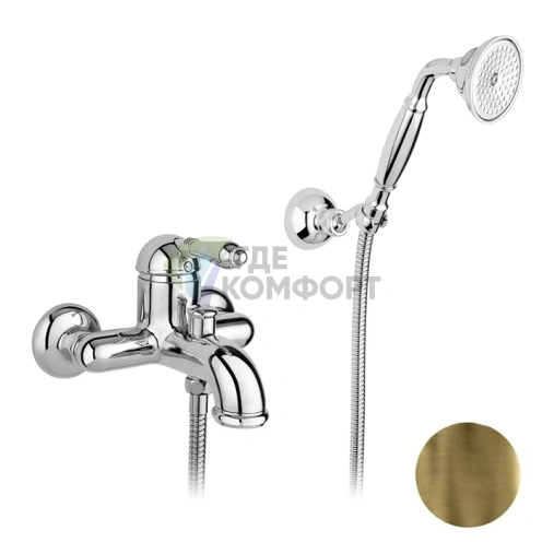 Смеситель для ванны Nicolazzi El Capitan: однорычажный настенный с ручным душем в бронзе (3401BZ75) - фото 1