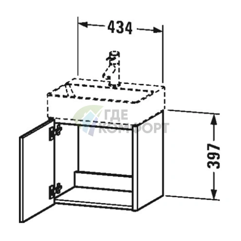 База под раковину Duravit XSquare 434x340x397 мм, левая дверца, цвет Абрикосовый жемчуг глянцевый (073245) (XS4060L1010) - фото 2
