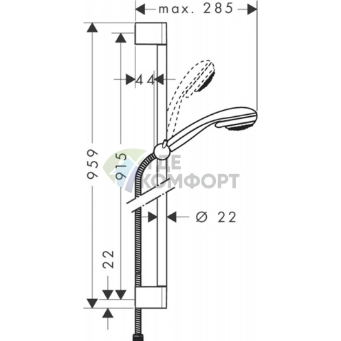 Душевой набор HG Crometta 85 Vario с ручным душем и штангой, хром (27762000) - фото 2