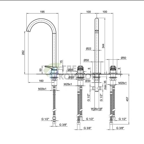 Смеситель для раковины Fantini AL/23, 3 отверстия, черный матовый (26 13 B206WF) - фото 2