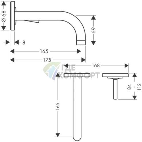 Смеситель AX Uno встраиваемый для раковины с розеткой и незапираемым клапаном, хром (38113000) - фото 2