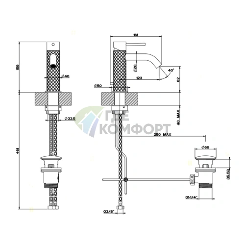 Смеситель GESSI для раковины на 1 отверстие: нержавеющая сталь 316 с донным клапаном (54101#239) - фото 2