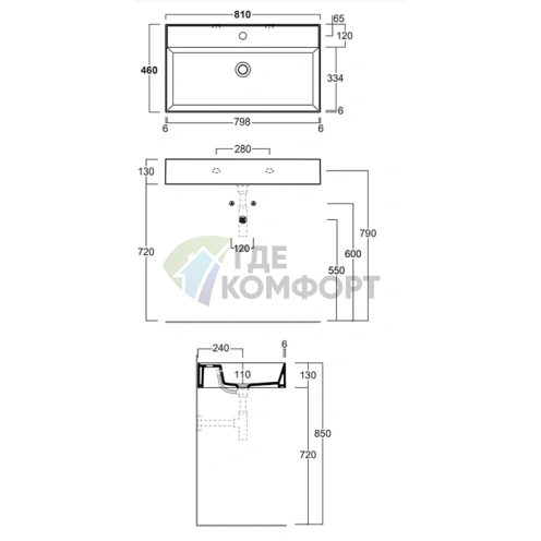 Раковина SIMAS AGILE 810x460 мм с переливом цвет CEMENTO MATT - фото 2
