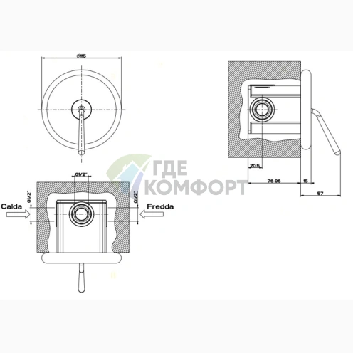 Встраиваемый однорычажный смеситель Gessi Goccia, черный (33744#299) - фото 2