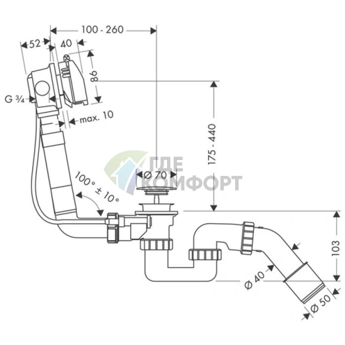 Излив для ванны Hansgrohe Exafill S с системой слива-перелива в хроме (58123000) - фото 2