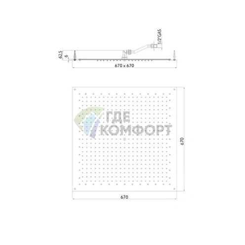 Верхний душ BOSSINI PARIS-CUBE FLAT 670x670 мм, хром (I01606.030) - фото 2