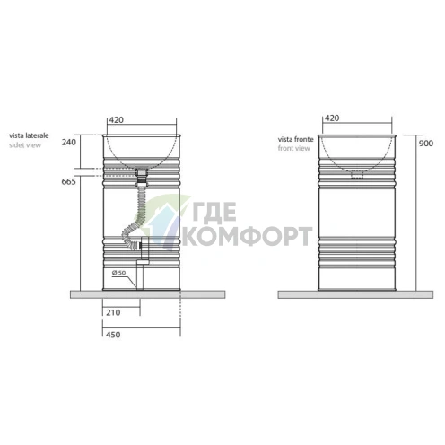 Раковина свободностоящая Kerasan Artwork BARREL 45x90 см, белая матовая (4742K30) - фото 2