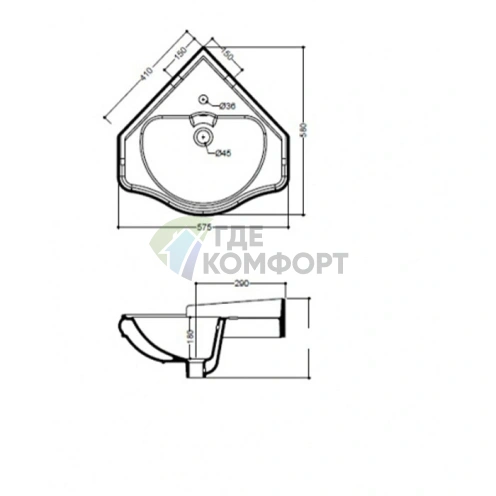 Угловая раковина Kerasan Retro 40х40 см, черная (103204 Nero lucido *1) - фото 2